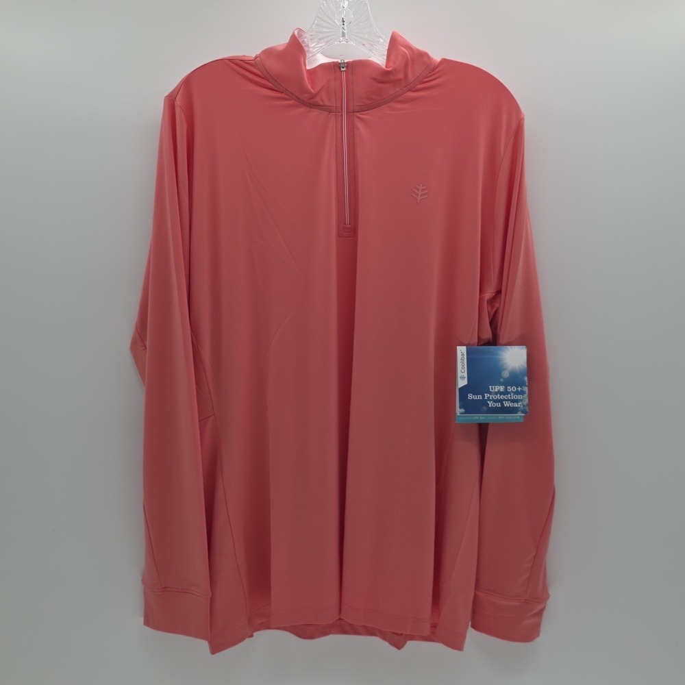 Coolibar Women's XL UPF 50+ Sun Protection 1/4 Zip Pullover Shirt Coral Pink New